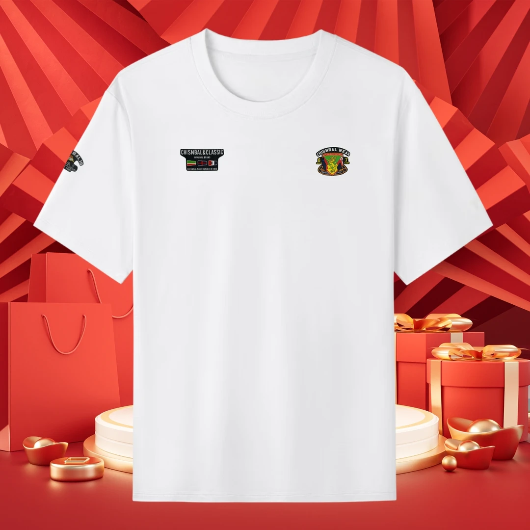 春夏重磅落肩潮流男女同款绣章圆领短袖T桖