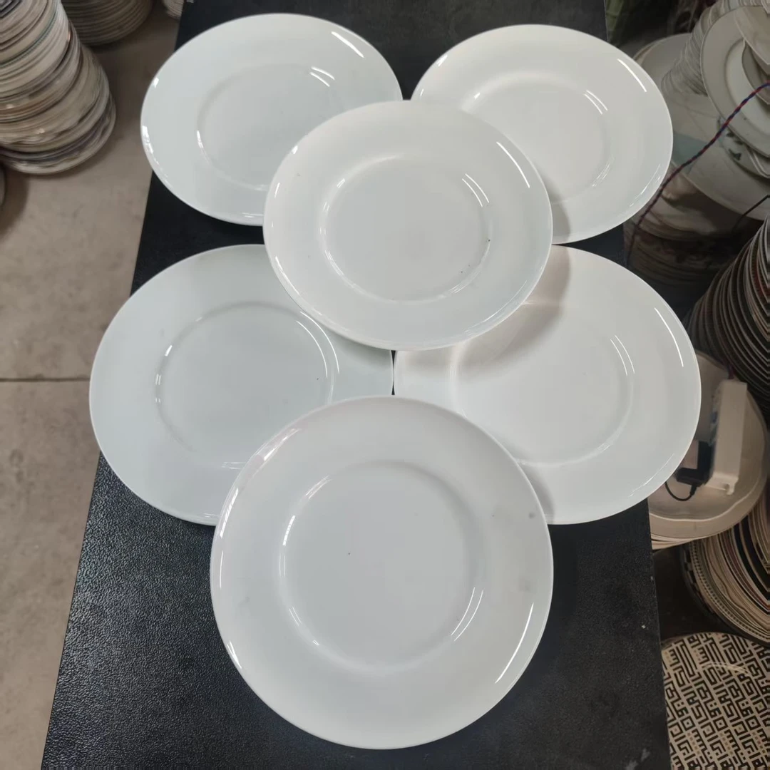 【微瑕高骨8寸高脚浅盘5个】高骨瓷纯白餐具家用商用工厂价