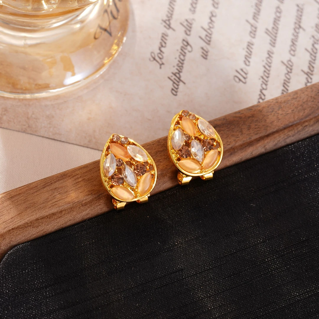 铜合金耳饰 美拉德锆石水滴耳钉轻奢高级感流行气质百搭饰女N2529