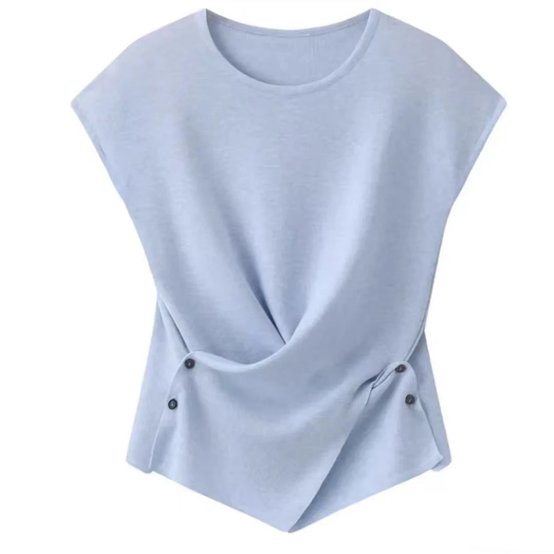 2025夏季网红爆款遮肉显瘦百搭气质休闲洋气时尚不规则t恤设计感