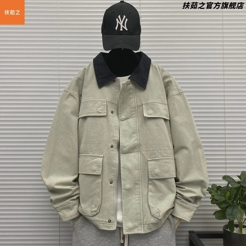多口袋工装高级感夹克男士春秋季装大码青少年休闲全棉复古外套潮
