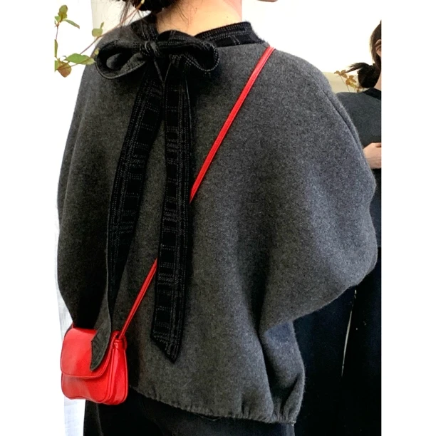 【Maomao】蝴蝶结系带毛衣+灰色半身裙