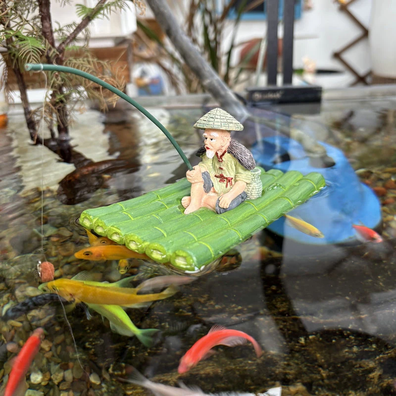 姜太公钓鱼老头树脂摆件鱼缸造景假山摆件客厅人物庭院盆景装饰品