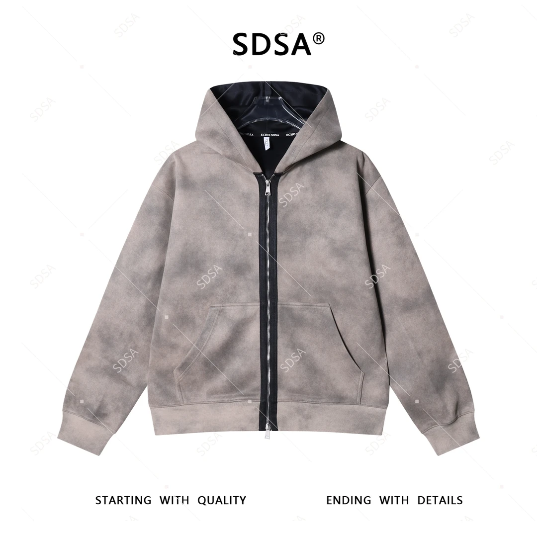 SDSA男士秋冬新款轻奢痞帅男装韩版撞色拉链连帽卫衣百搭时尚外套