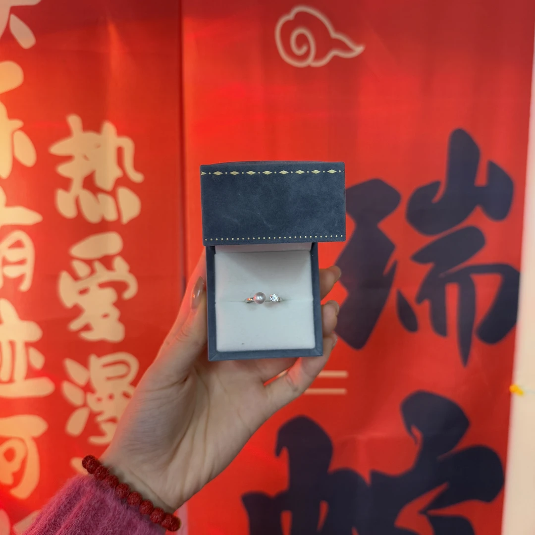 【2025新年福利】S925银淡水珍珠白珠戒指6-6.5mm左右