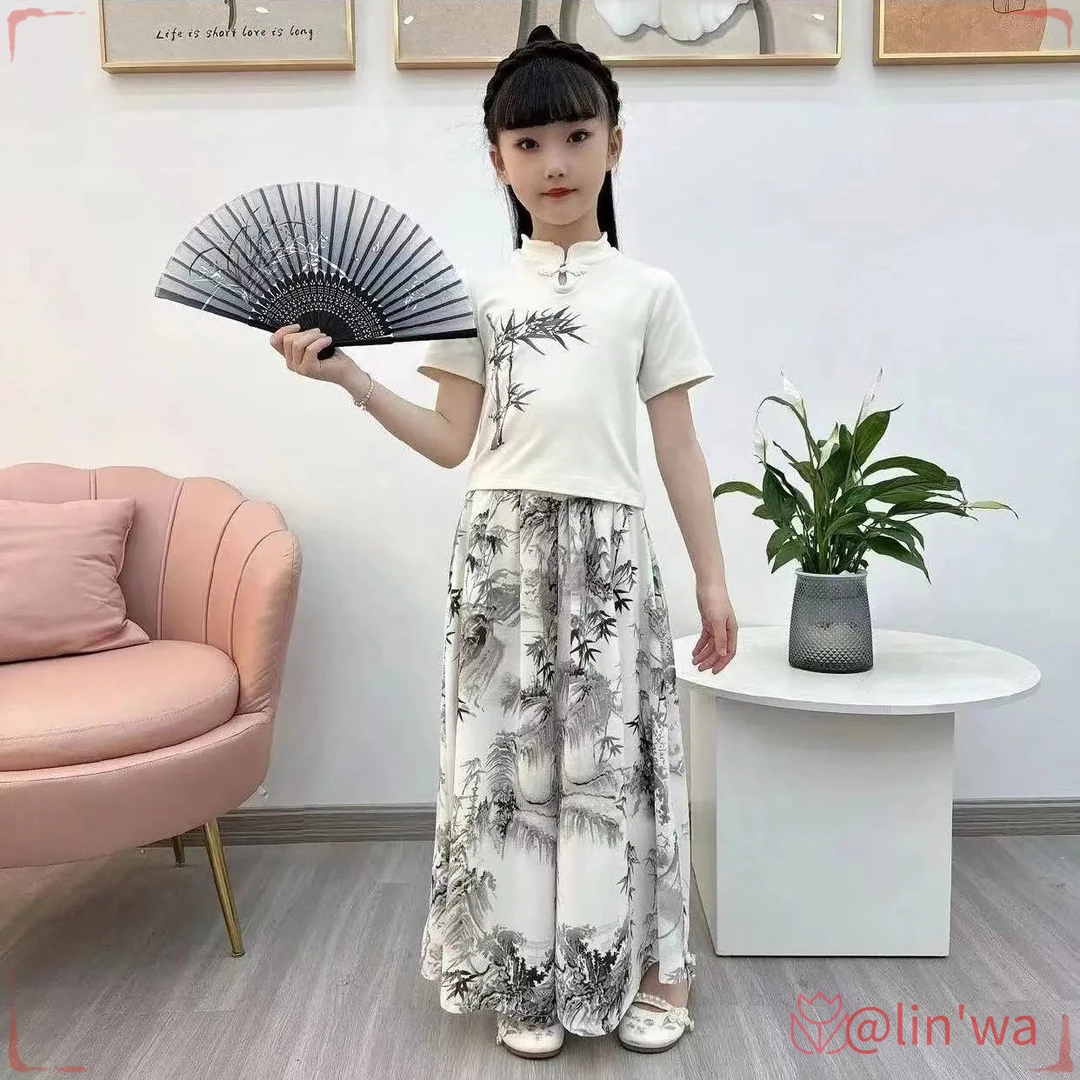 女童夏装套装2025新款国风儿童中式裙裤两件套夏季薄款裙裤中大童