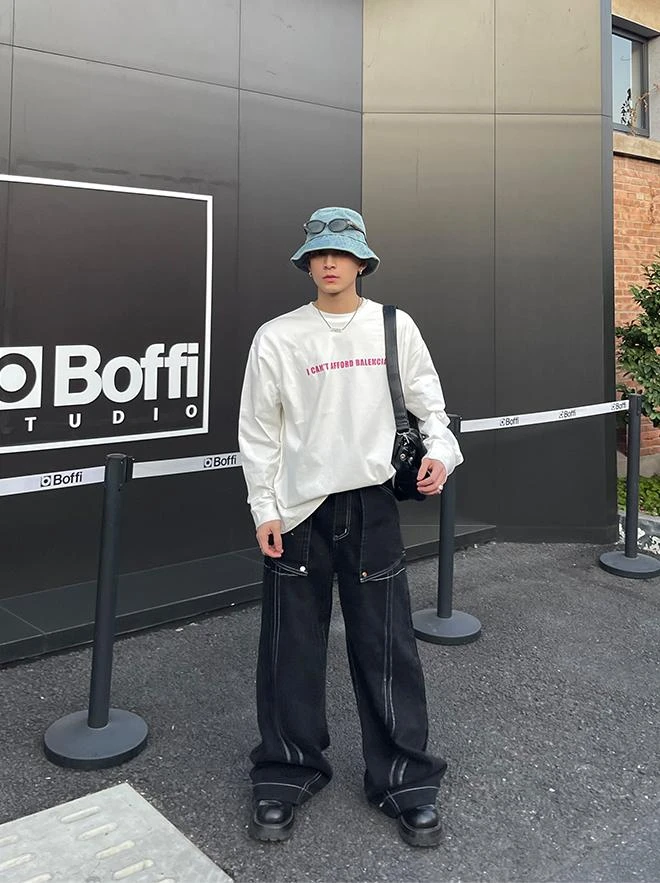 美式重磅280G双纱纯棉宽松休闲长袖T恤男厚款圆领潮牌上衣韩版ins