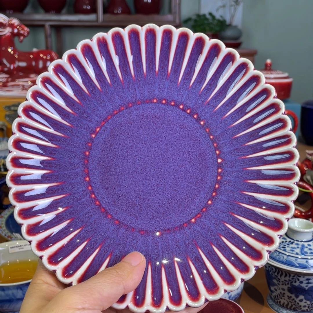 清欢雅玩原矿玫瑰紫菊瓣壶承