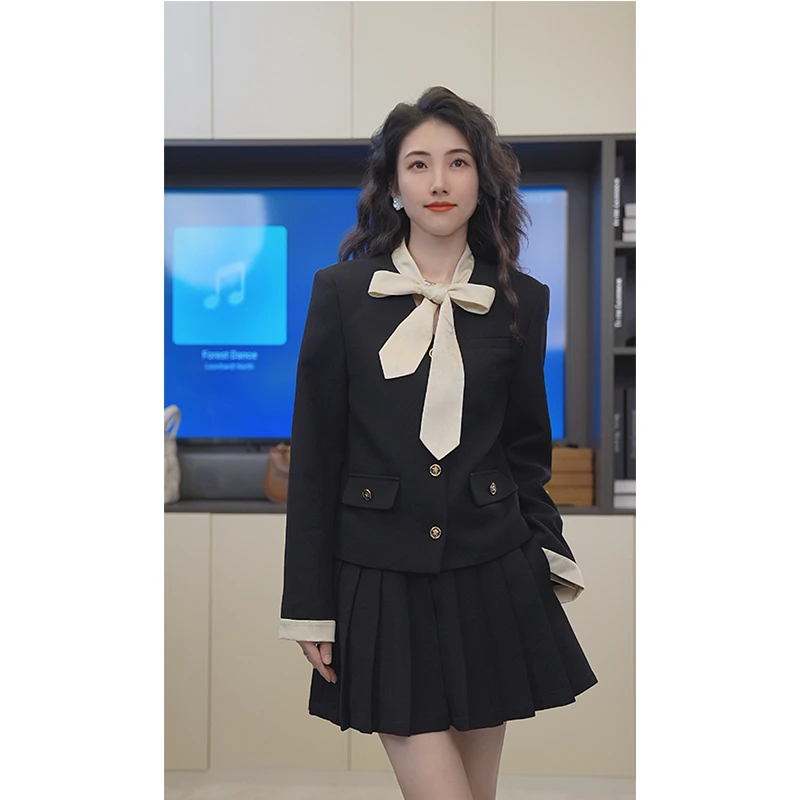 G42023轻奢款高级感黑色西装蝴蝶结百搭气质时尚撞色8047女士