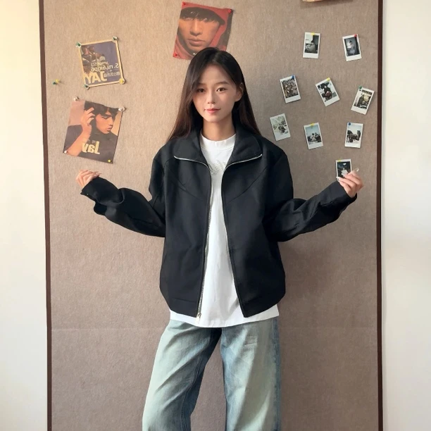 FOYGOB国潮牌美式简约基础结构设计cleanfit立领夹克男女机车外套