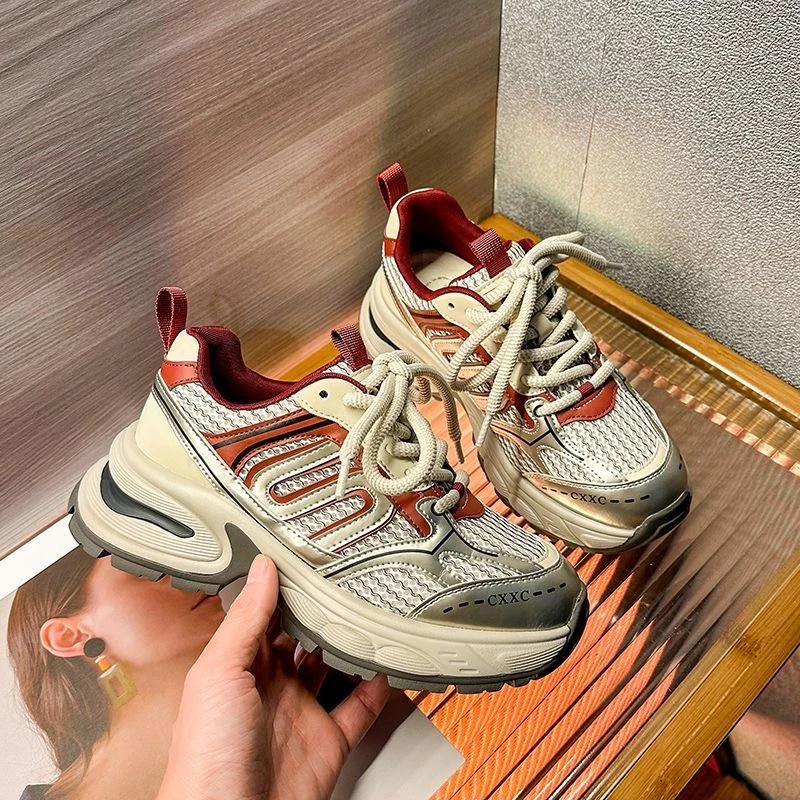 老爹鞋网面百搭厚底休闲鞋透气夏季时尚薄款复古德训鞋轻增高软底