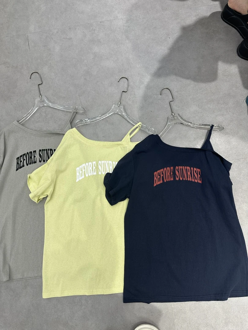 「KEKE」时尚#33763单肩T恤女夏季新款宽松休闲字母印花上衣