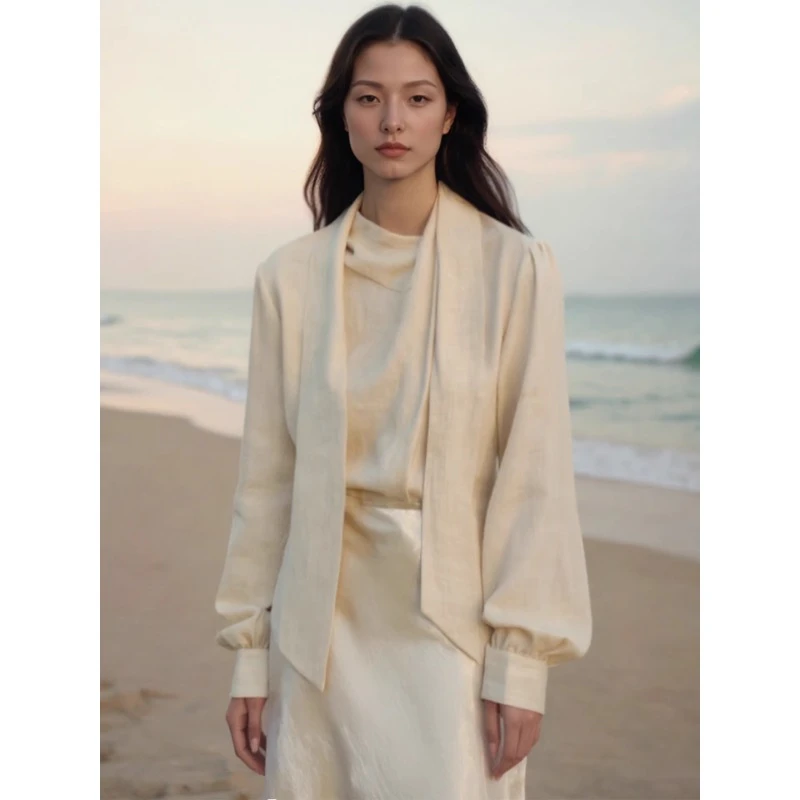 COMMON VALUE「 禅 Pāra 」「白涧清露」飘带宽松长袖衬衫上衣春夏