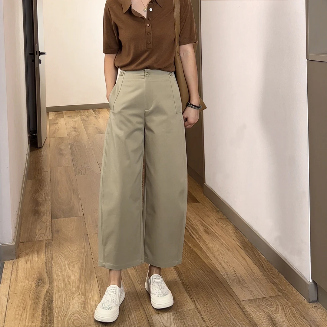 【絮薇】2025早秋新款极简显瘦百搭显瘦高腰休闲九分气球裤-87815