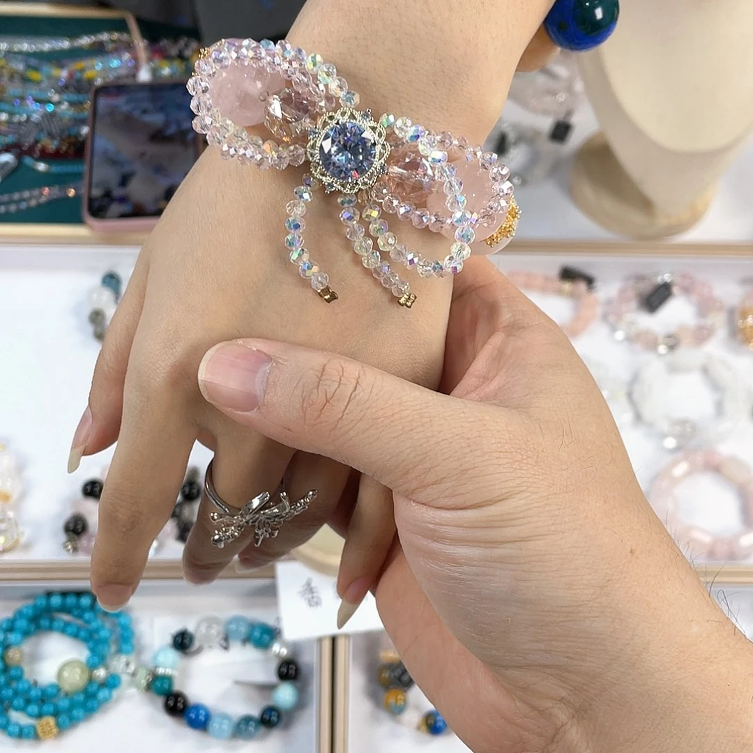 水晶手链银S925镀金镶嵌