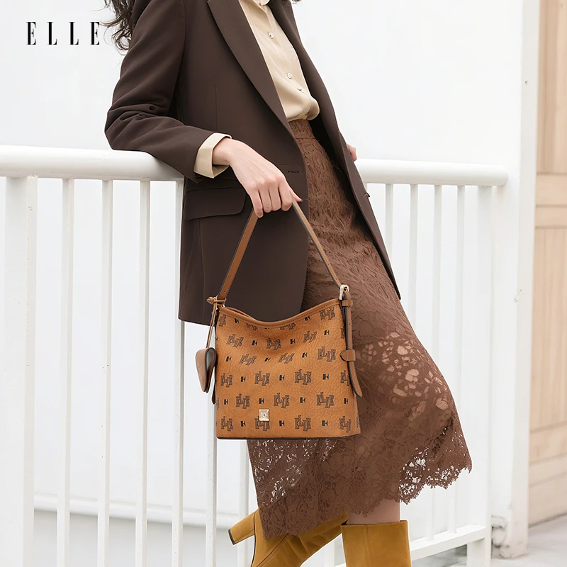 ELLE2025新款爆款女士托特【琥珀流光】经典金棕色大容量斜挎手提包