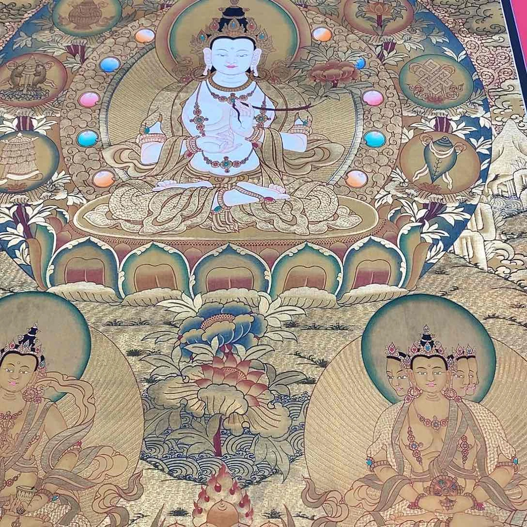 装裱画月****d手绘金箔大势至一副画心