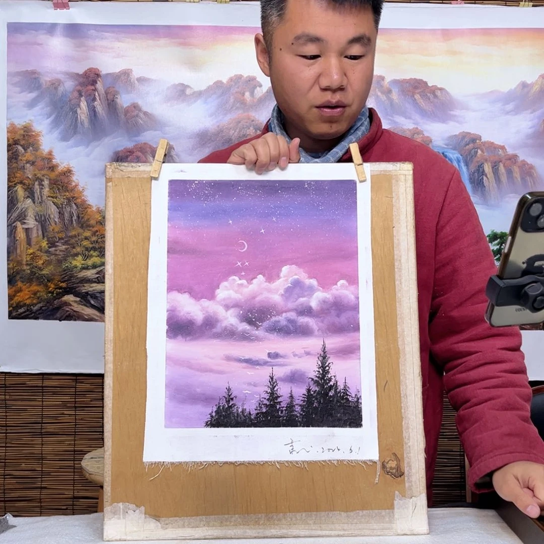 油画行路人小院绘画作品竞拍