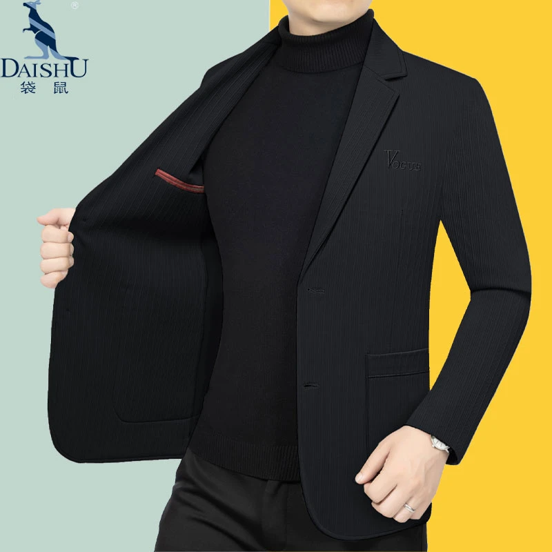 袋鼠春秋新款小西装男士外套高档西服上衣免烫修身薄款单西爸爸装