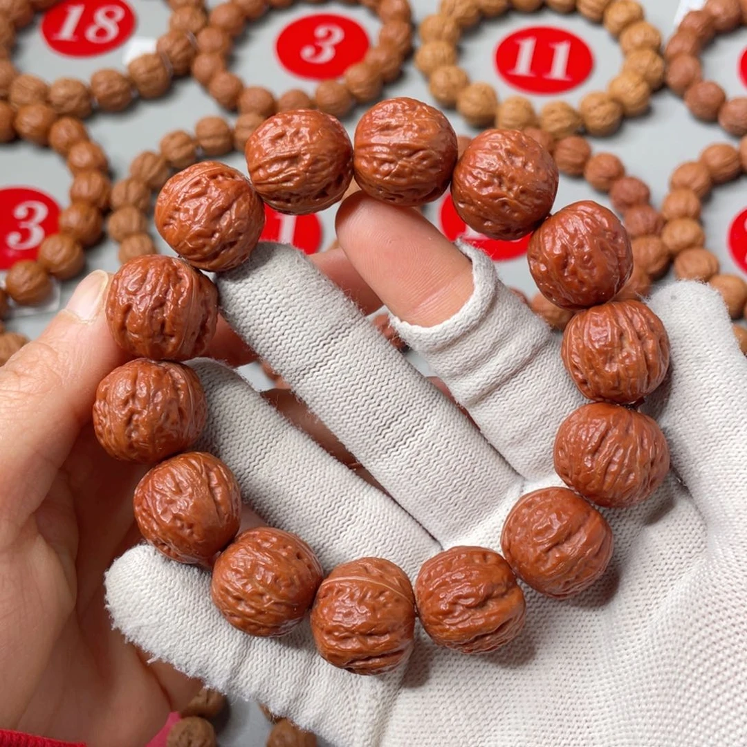 文玩核桃手串红玛瑙小方尊18.5mm