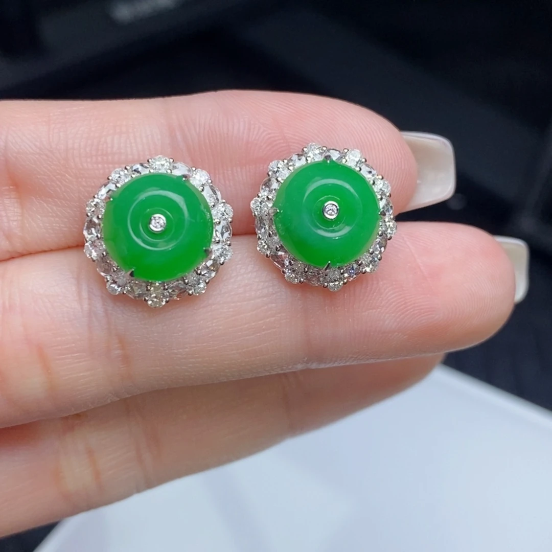 翡翠18K金镶嵌耳饰小扣子