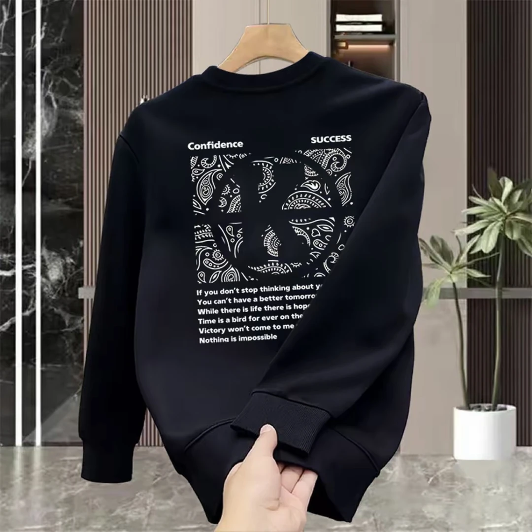 高级潮牌印花重磅卫衣2025秋冬新款男女圆领修身百搭潮流长袖上衣