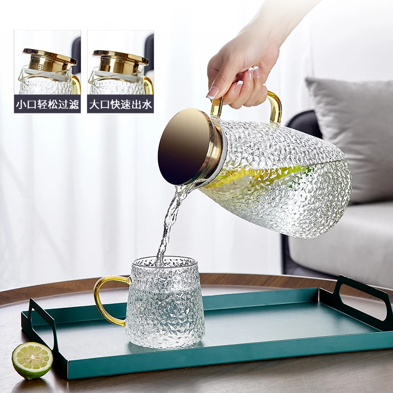 家用复古冷水壶玻璃耐高温家用大容量凉水杯泡茶壶耐热扎壶开水瓶