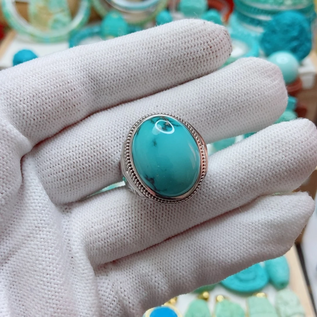 绿松石银S925镶嵌戒指