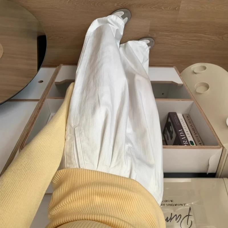 白色肌理感慵懒高腰阔腿裤女夏季薄款梨形身材垂感宽松显瘦直筒裤