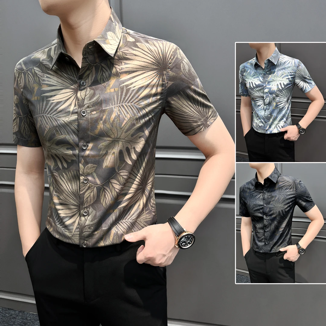 复古花衬衫短袖衬衫男款爆款2025新款痞帅高级感商务休闲男士衬衣