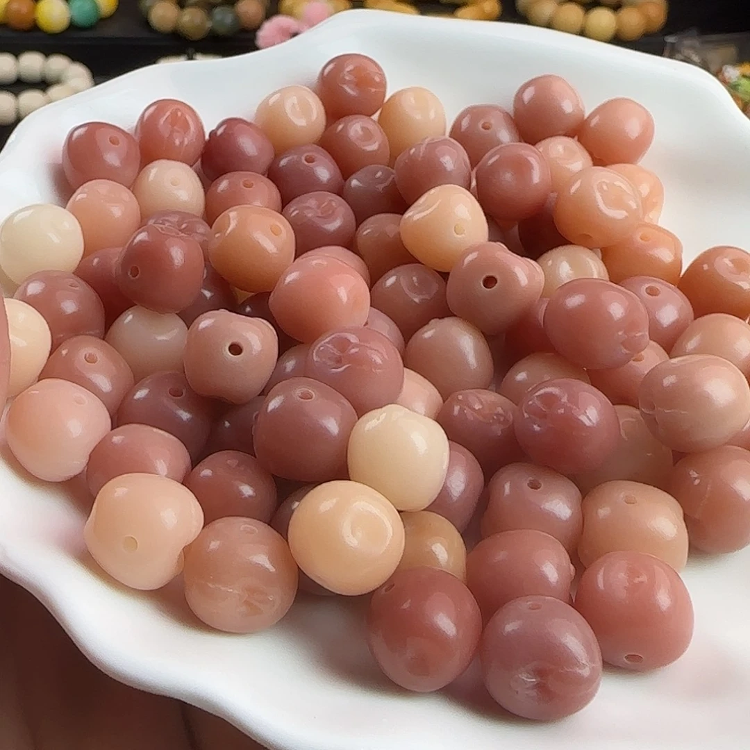 手串菩提根/象牙果卡12粉色苹果雕刻件100颗