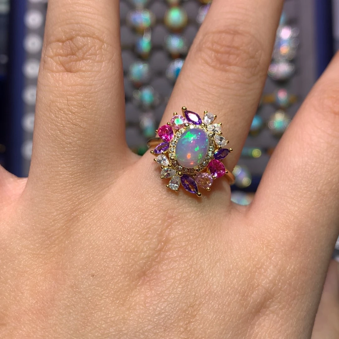 银S925镀金镶嵌欧泊戒指