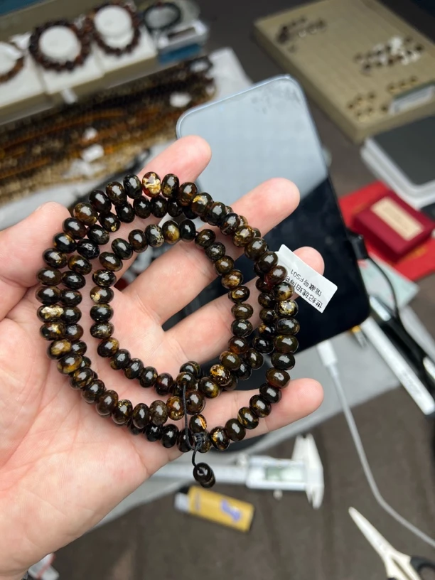 抚顺琥珀FS01琥珀项链女款男士时尚多层珠珠老型光珠长链手工