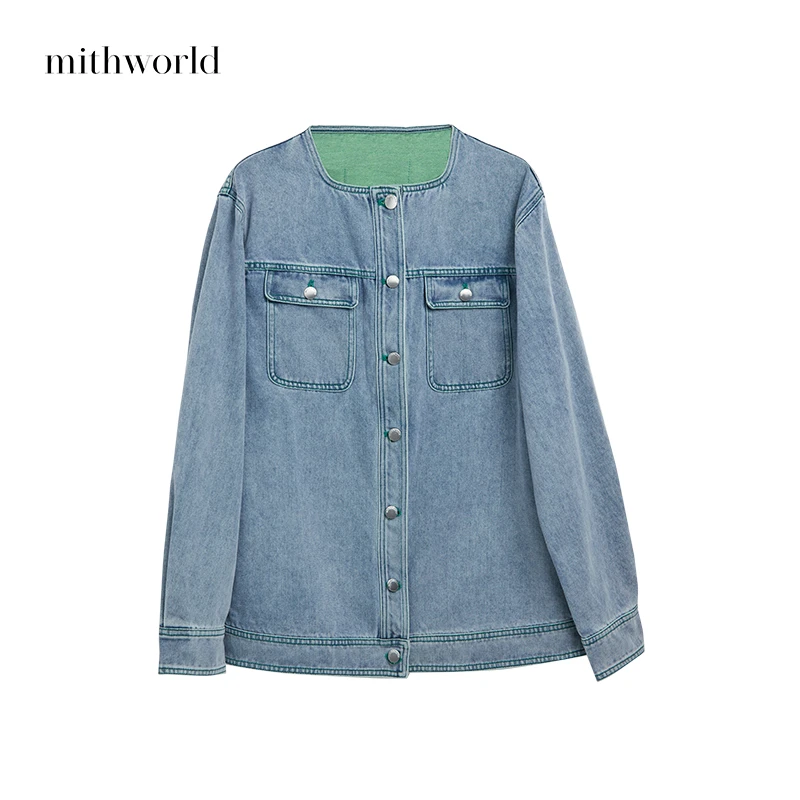 mithworld沵媞【水上乐园】唛标复古小方领牛仔外套甜酷新款女装