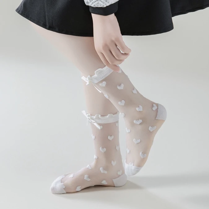 女童袜子夏季薄款透气玻璃丝花边公主袜儿童韩系甜美冰丝袜中筒袜