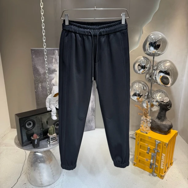 秋冬加绒弹力男士长裤运动休闲男装冬季休闲裤针织纯色松紧腰束脚