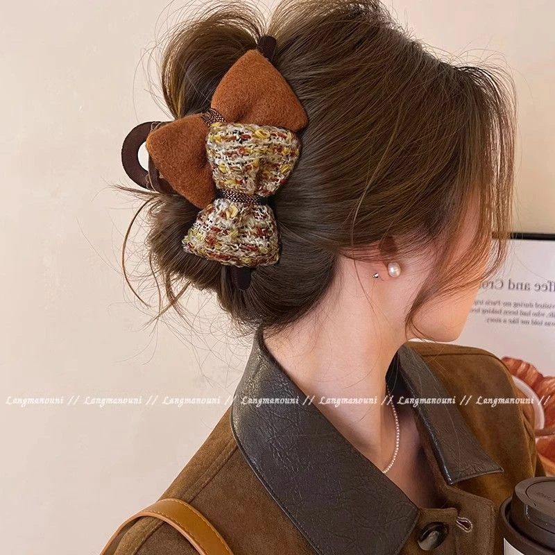 复古双面蝴蝶结抓夹女高级感2025新款春鲨鱼夹发夹后脑勺大号发饰
