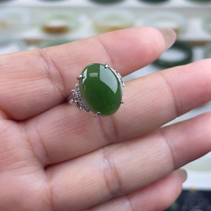和田玉（碧玉）银S925镶嵌戒指