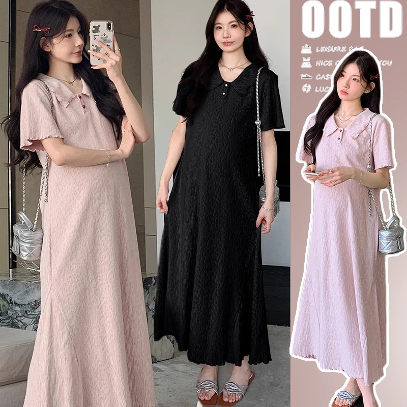 孕妇夏装2025新款短袖连衣裙孕期法式上衣洋气遮孕肚穿搭夏季裙子