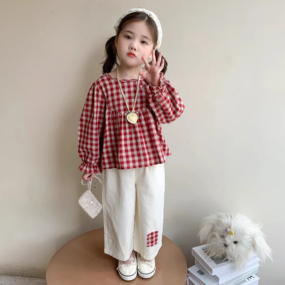 MK&DK女童秋季套装2025新款洋气儿童格子娃娃衫时髦女宝秋季童装
