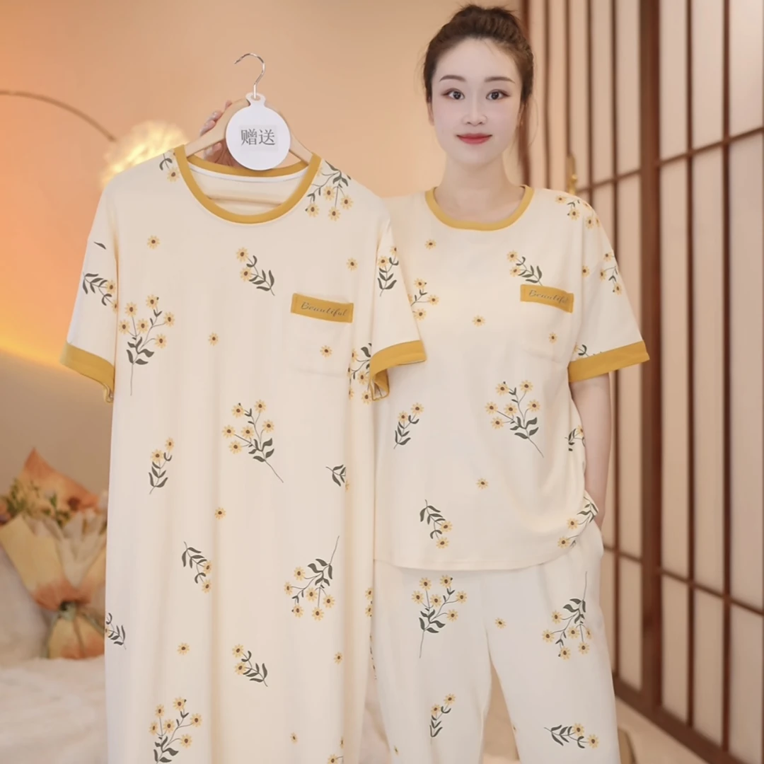 新品纯棉【小雏菊~拍一发三】短袖长裤舒适家居服套装可外穿