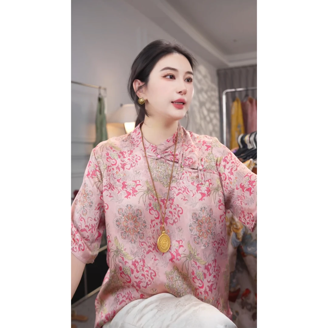 【传承花罗】新中式国风气质上衣显瘦斜襟时尚短袖百搭