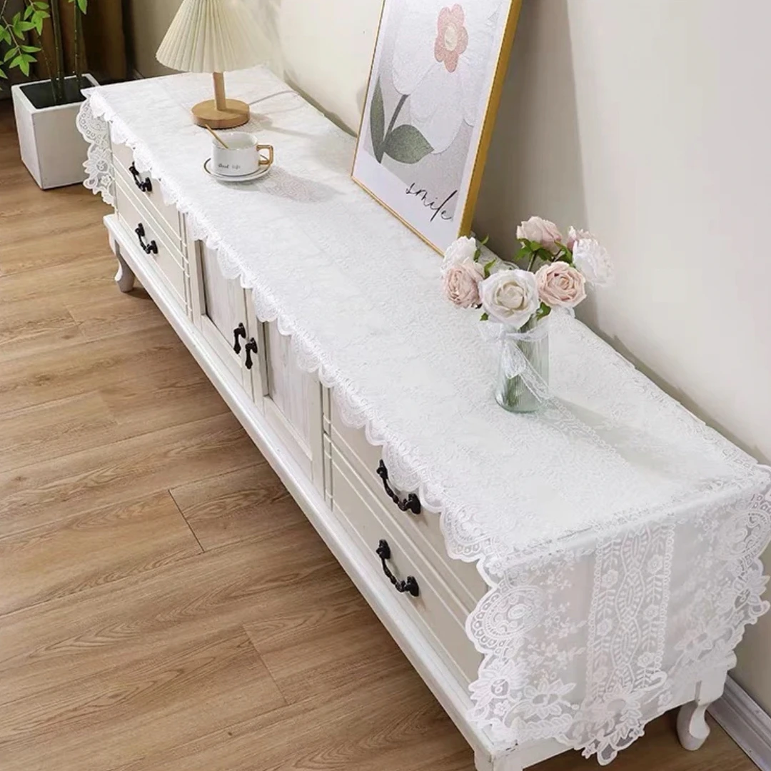 45*260米白色蕾丝桌旗