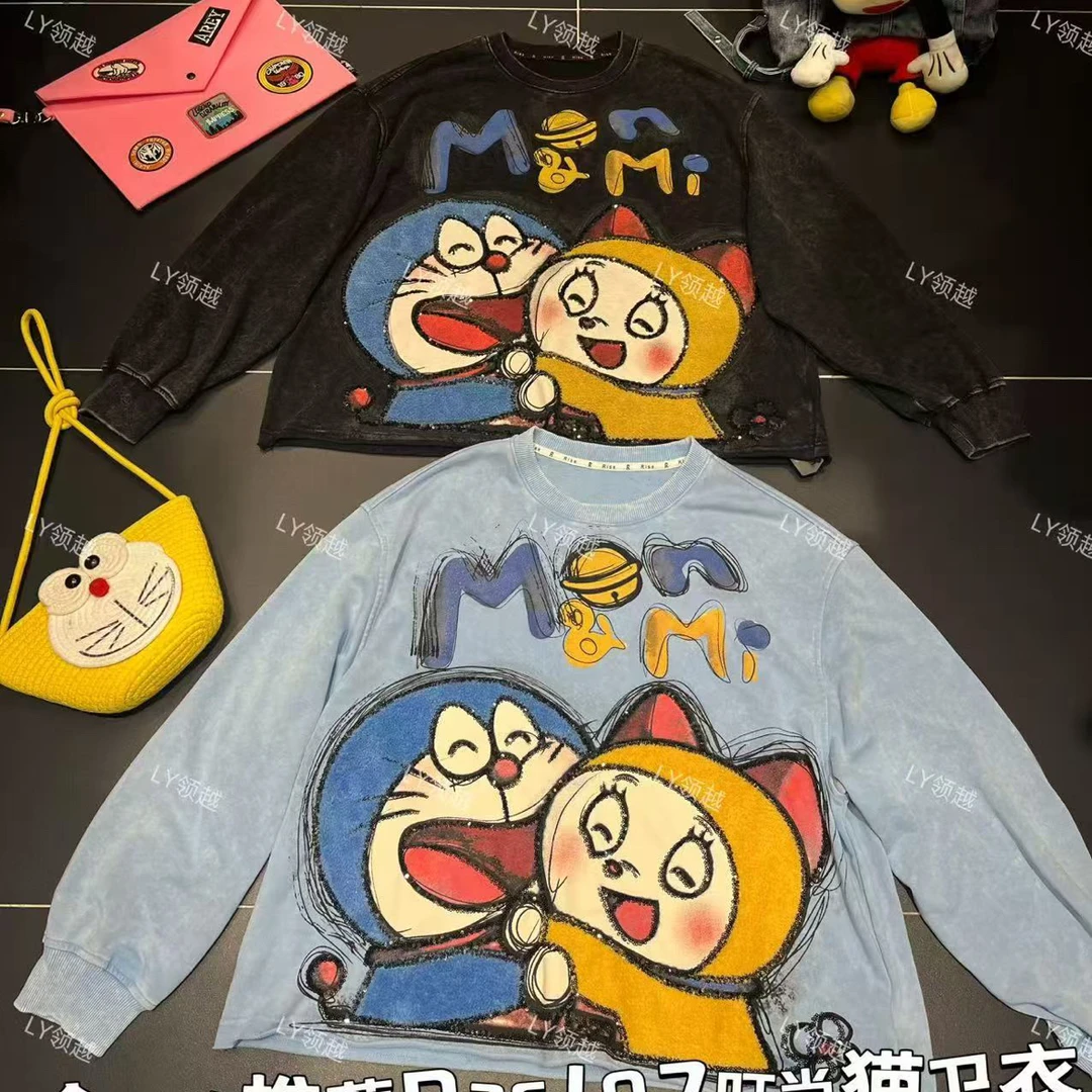 【592】秋冬新款假短款圆领叮当猫韩版宽松显瘦百搭时尚洋气卫衣