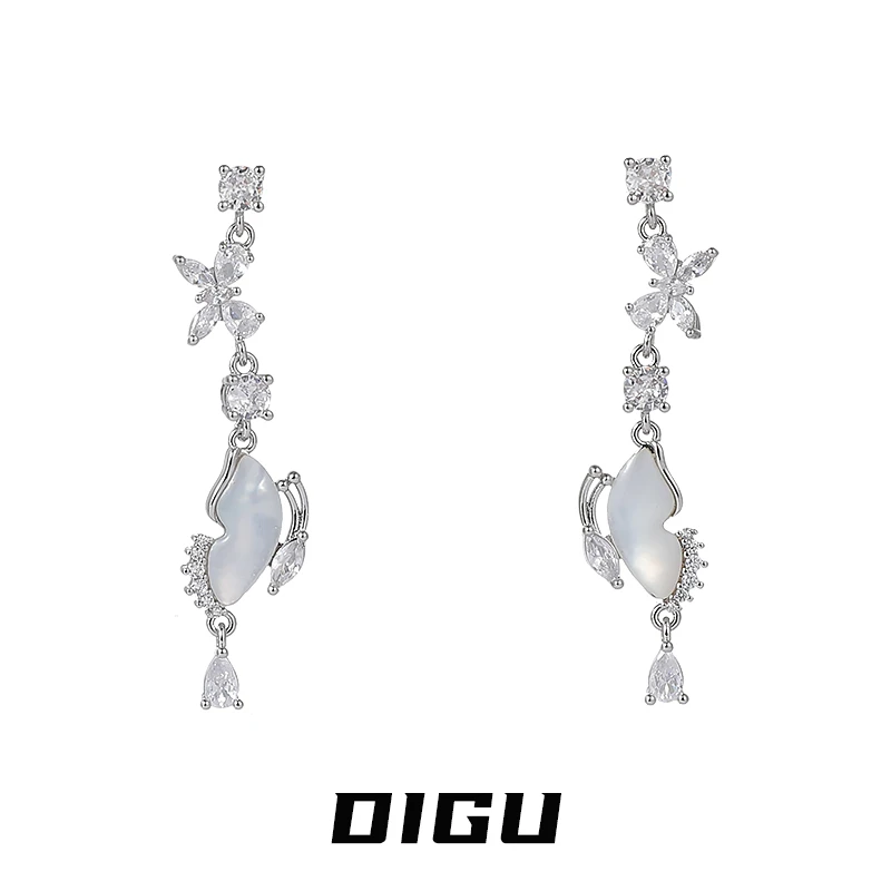 嘀咕家 铜合金合成锆石耳饰 轻奢钻蝴蝶耳环气质耳钉新款耳饰