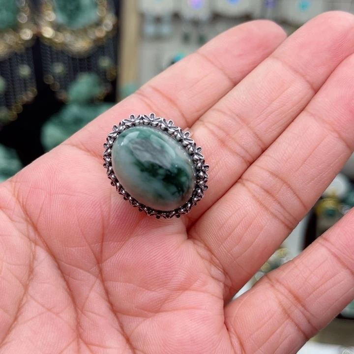 透闪石-蛇纹石玉戒指银S925镶嵌?