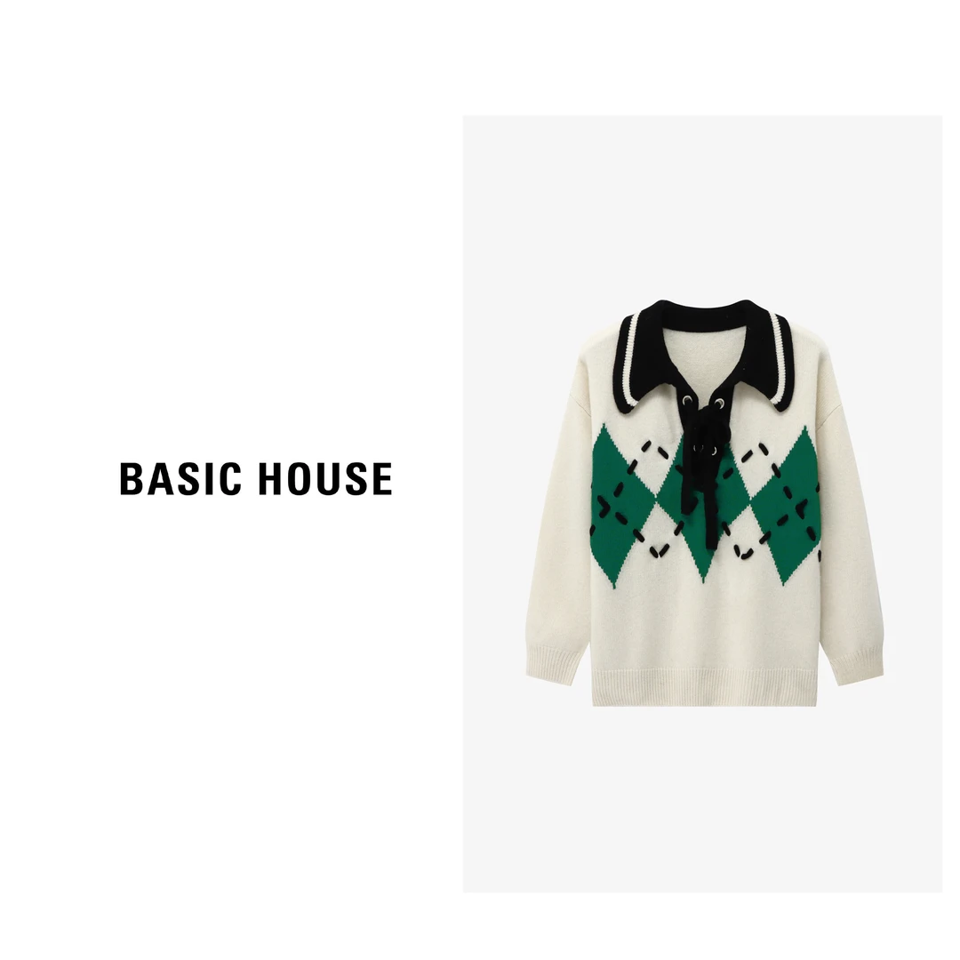 Basic House/百家好冬日新款宽松休闲慵懒Polo羊毛衫-B06245C4582