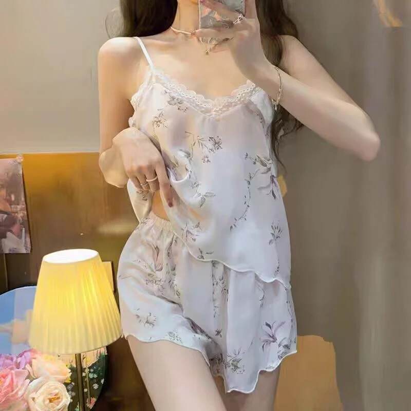 皮筋透气无袖通用家居服套装睡衣吊带裙中国风薄款套装复古睡裙