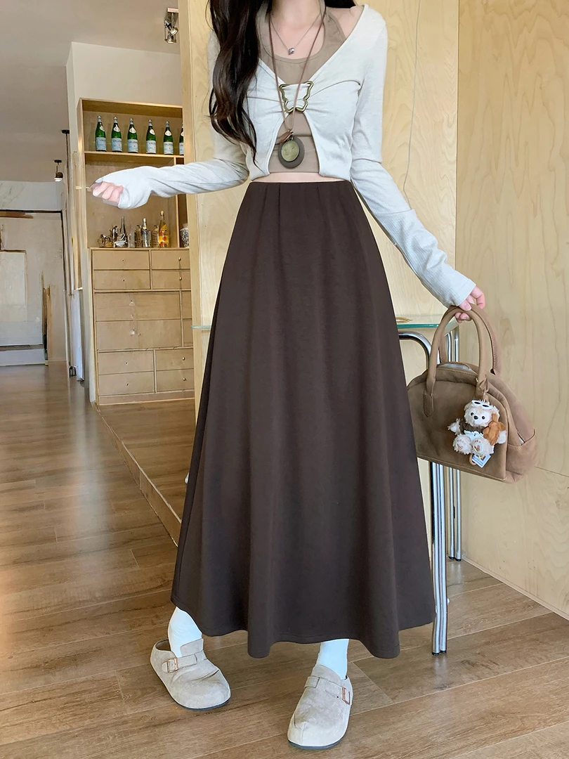 胖MM大码女装秋季新款韩版休闲百搭高腰显瘦A字中长款半身裙女