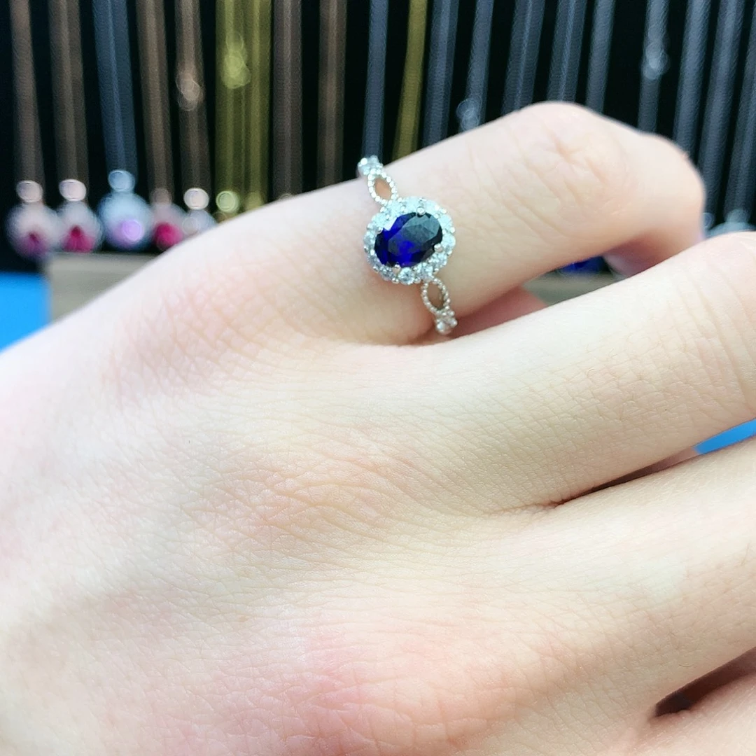 蓝宝石戒指银S925镶嵌